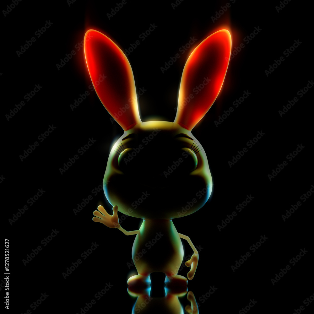 Poster Easter Rabbit in Neon Backlight. 3d Rendering