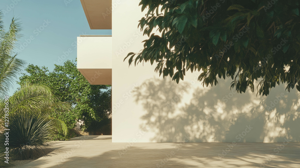 Poster modern minimalist architecture with smooth stucco and shadows in a sunny tropical setting