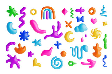 Colorful Bizarre Organic Abstract Geometric Shapes, Figures, Forms and Graphic Elements. 3d Rendering