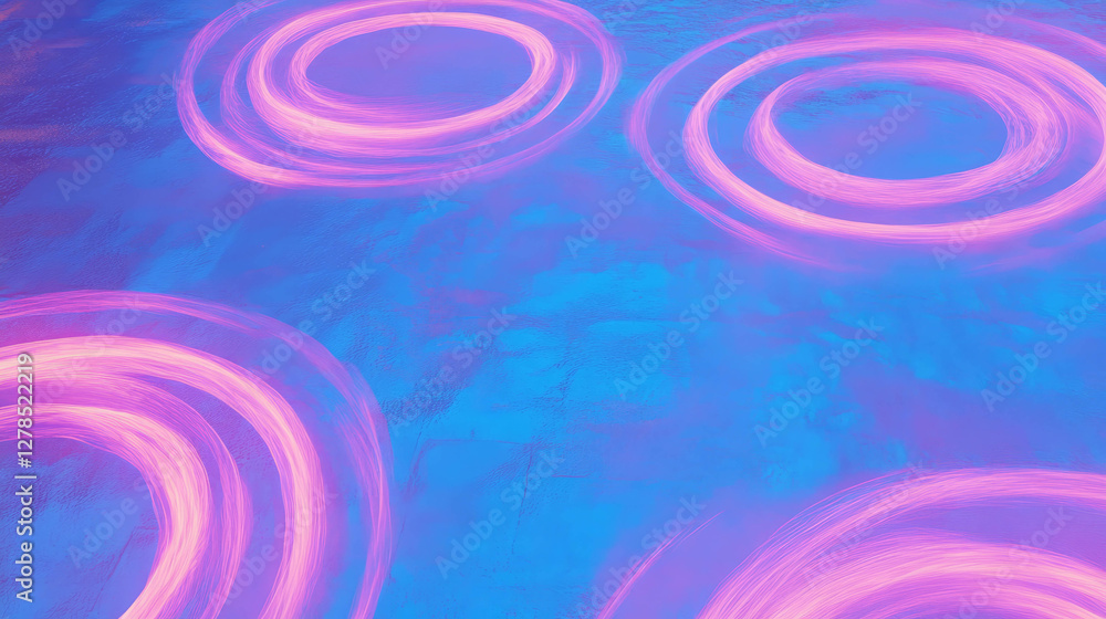 Poster abstract blue and pink circular patterns on weathered brick texture for artistic design