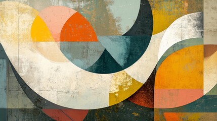 Abstract Geometric Shapes with Vintage Textures and Bold Colors