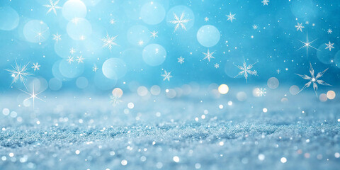 winter background, glittering snow, bokeh lights, blue tones, snowflakes, frosty surface, magical atmosphere, sparkling crystals, soft focus, dreamy scene, icy wonderland, cold beauty, ethereal glow,