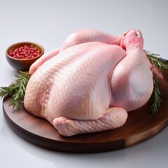 A fresh, raw chicken and natural pink hue, neatly arranged on a clean surface, highlighting its tenderness and quality 
