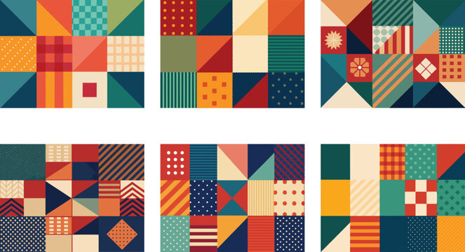 Patchwork quilt patterns patterns mimicking vector art set design 