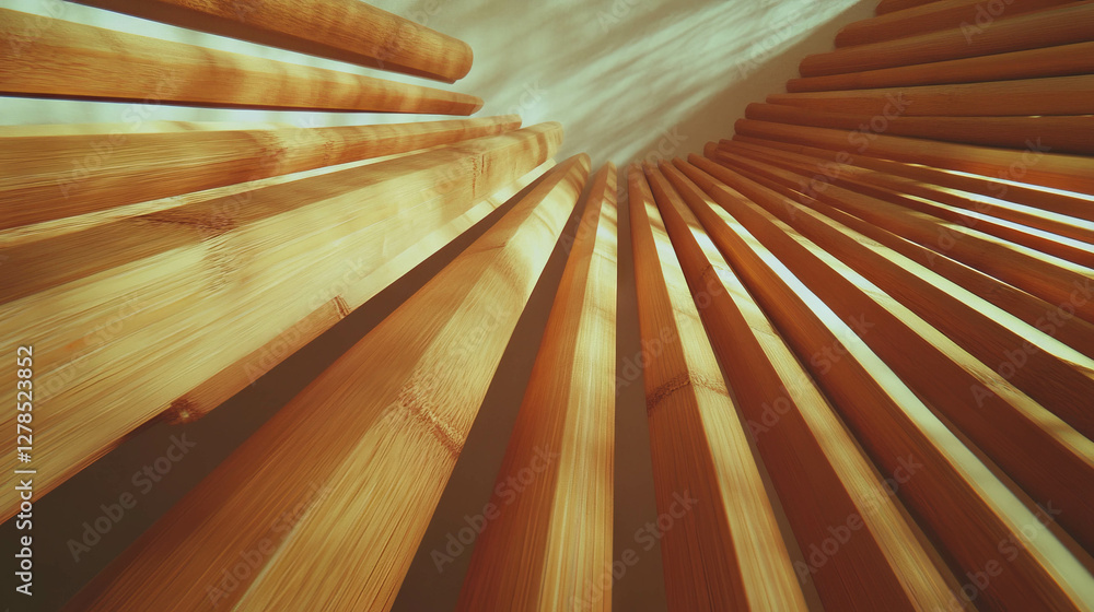 Poster artistic perspective of split bamboo planks with light and shadow patterns