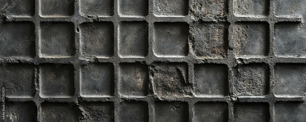 Poster Rustic square grid texture on stone wall for architectural design and background