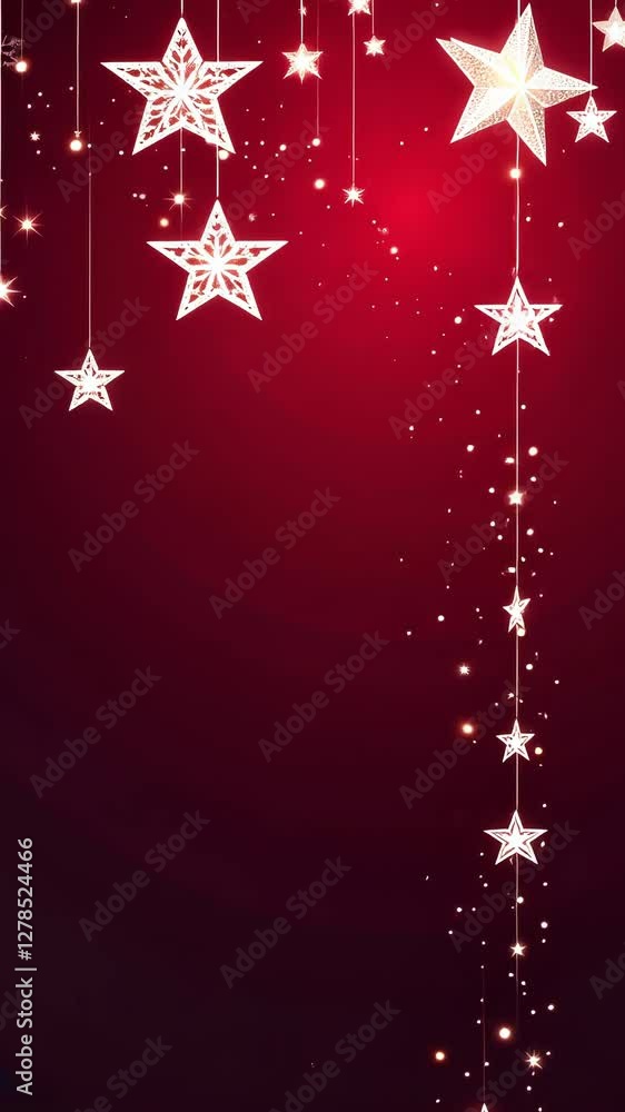 Poster a red background with stars and a white star in the middle. the stars are scattered all over the bac