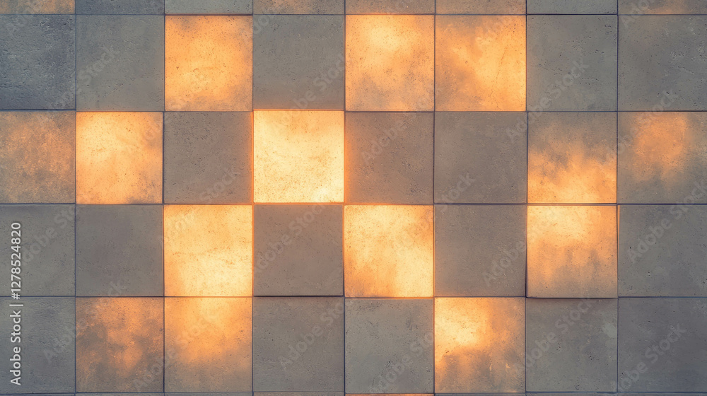 Poster warm light patterns on textured stone tile wall for architectural design
