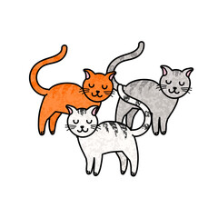 Vector Colorful Illustration of Three Cats Isolated on White Background