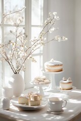 Elegant cupcakes with white frosting and pink rose decorations on a cake stand.