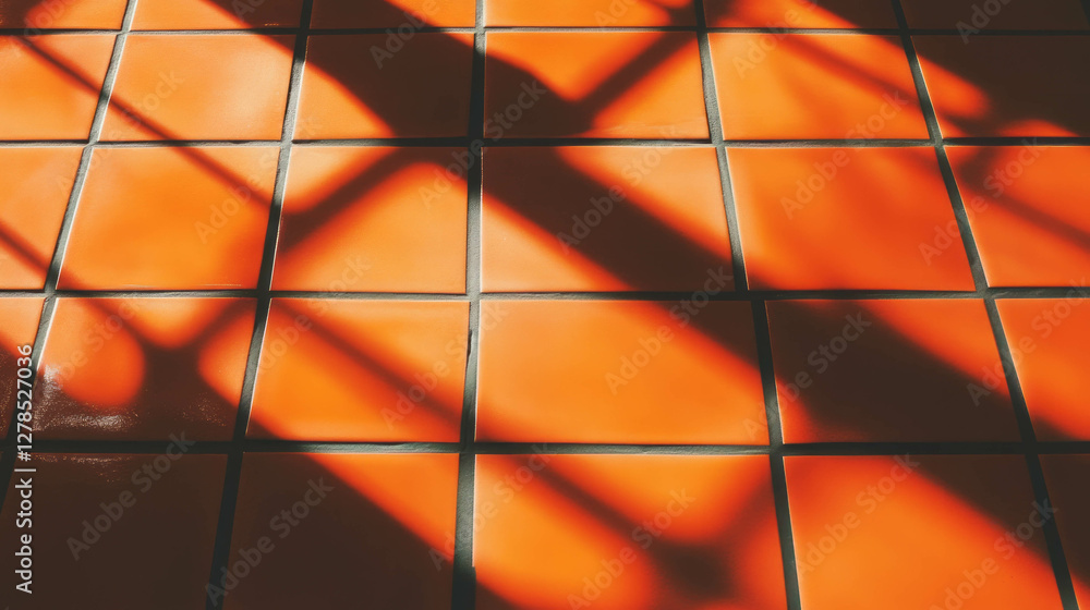 Poster Vibrant orange tiles with dark grout creating geometric patterns