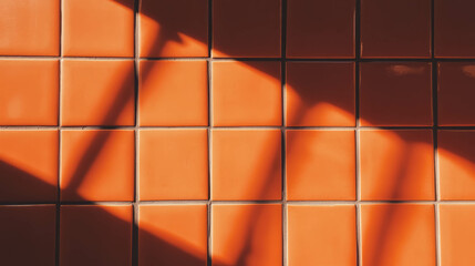 Orange tile pattern with dark grout and sunlit shadows for interior design concepts