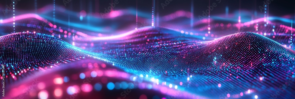 Poster intricate neon cyber wave pattern with vibrant abstract elements