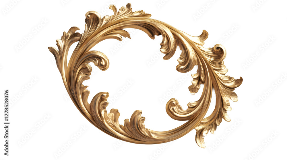 Poster oval frame made of golden stylized acanthus leaves, creating a sophisticated decorative element on a