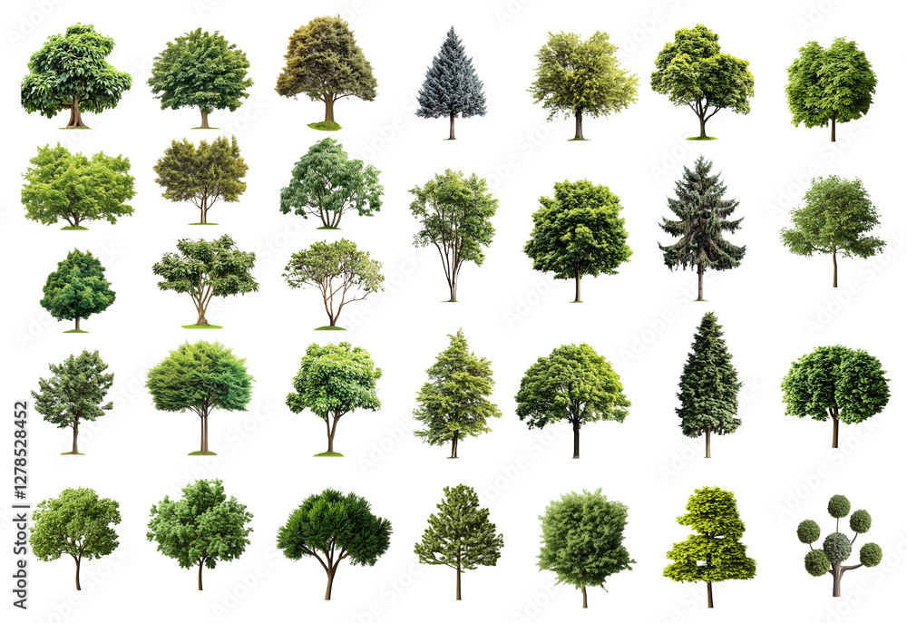 Poster collection trees isolated on white background