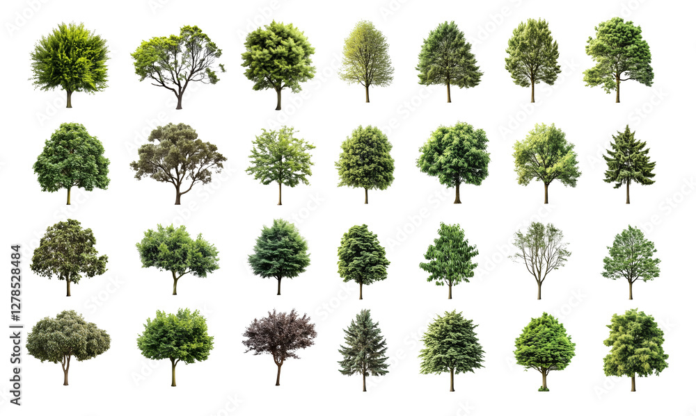 Poster collection trees isolated on white background