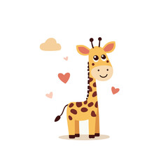 Fototapeta premium Adorable Cartoon Giraffe with Heart Shapes and Cloud