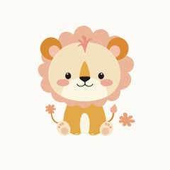 Cute Cartoon Lion with Light and Dark Beige Fur