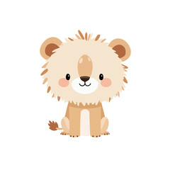 Cute Cartoon Lion with Fluffy Mane and Friendly Expression