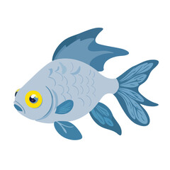 Stylized Blue Gold Fish with Yellow Eyes and Curved Scale Pattern