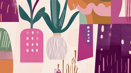 Abstract Botanical Art: Vibrant Floral Design with Modern Elements