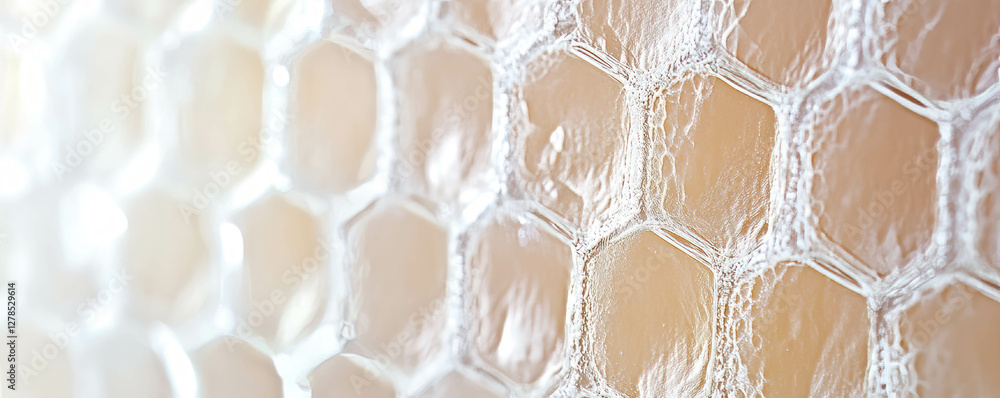 Poster Translucent hexagonal mesh texture on bright background for modern design