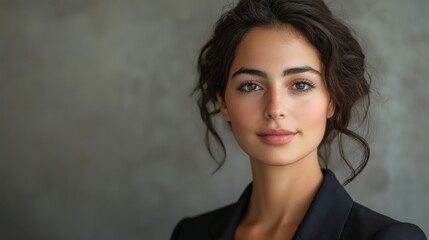 Fototapeta premium A close-up professional portrait of a 30 years old businesswoman wearing a black suit