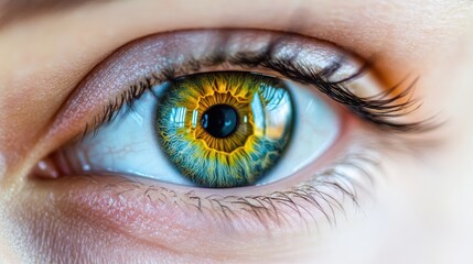 Detailed Close-Up of Human Eye with Vibrant Colorful Iris Patterns