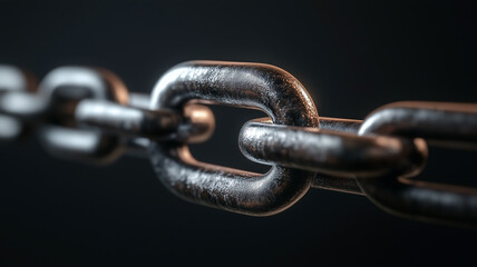 Fototapeta premium Close-up of steel chain background. Blockchain financial technology concept poster. AI photo artwork. 