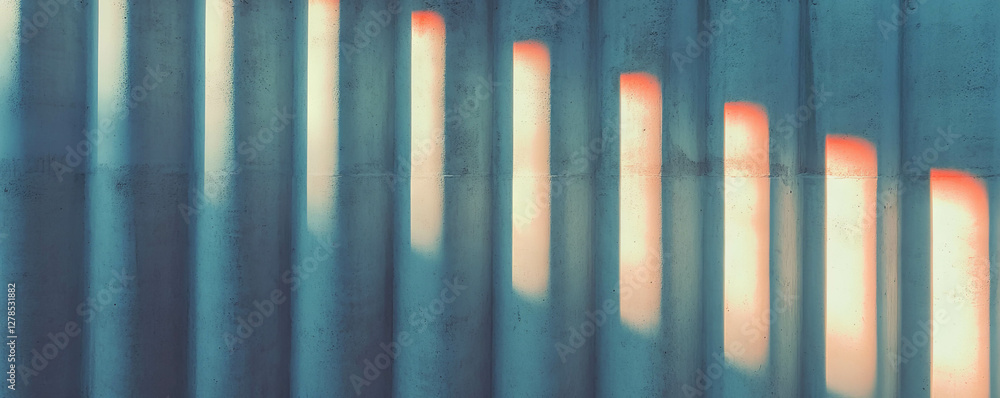 Poster vertical ribbed concrete wall texture with sunlit patterns for architectural backgrounds