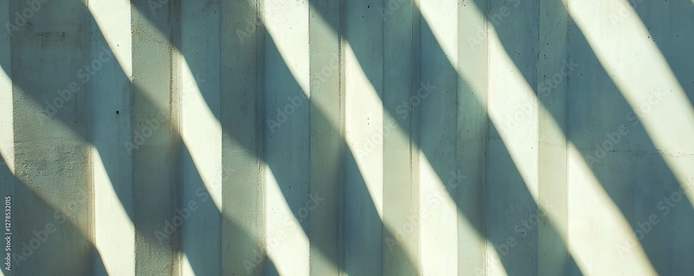 Poster vertical ribbed concrete wall texture with diagonal shadows for architectural design