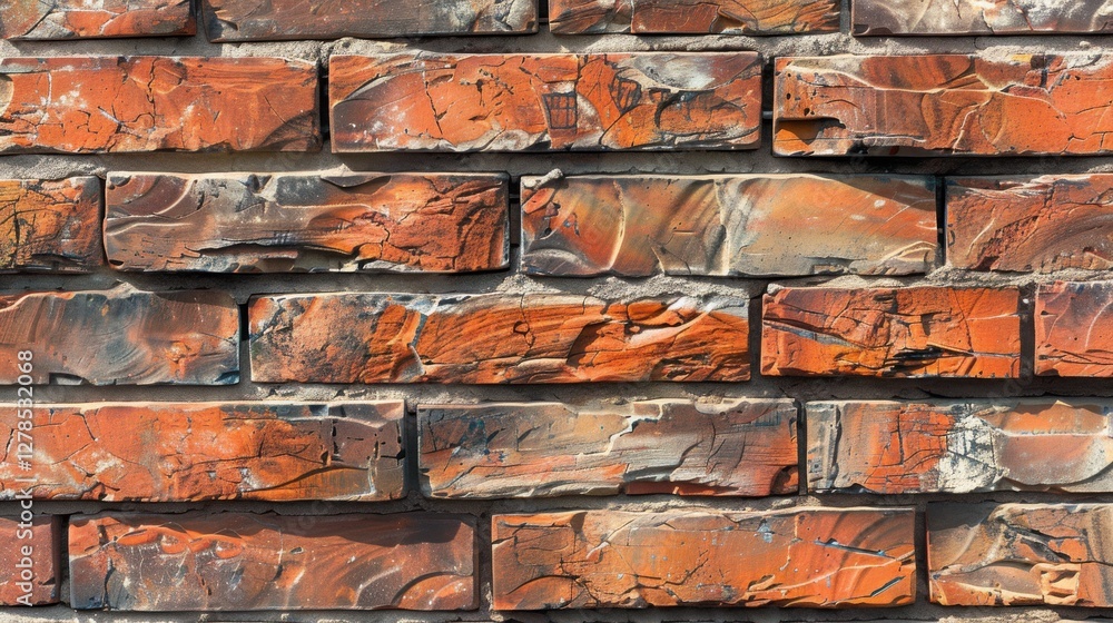 Poster brick wall with unique texture and color variations highlighting craftsmanship in construction