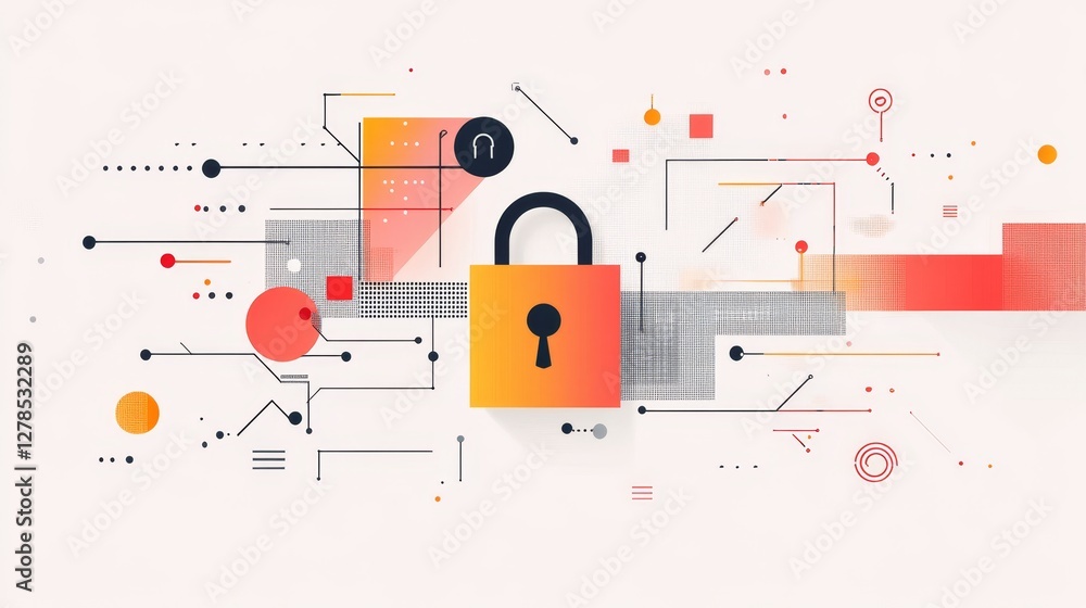 Poster modern flat design of lock and key with ai elements