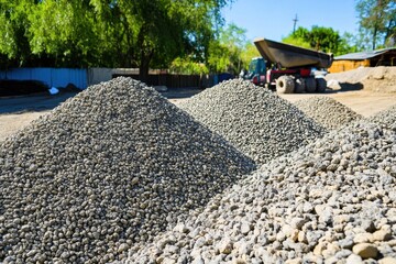 Piles of Gravel and Construction Material at Building Site
