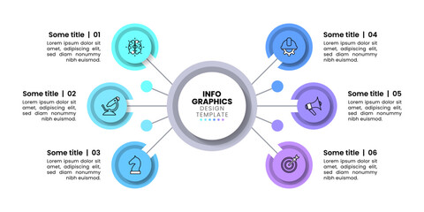 Infographic template. 6 connected circles with title in the middle