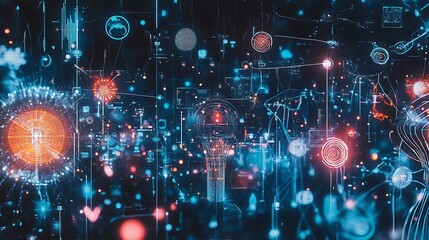 Obraz premium Abstract Digital Network Visualization: A Symphony of Data and Light