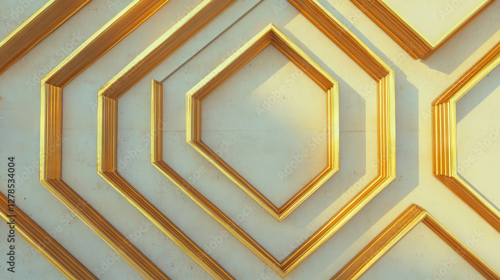 Poster elegant geometric wall texture with gold molding pattern for design use
