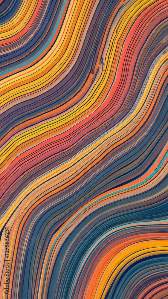 Poster a colorful stripe pattern with a blue stripe in the middle. the blue stripe is the only solid color 
