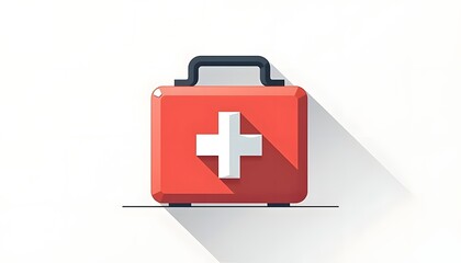 Fototapeta premium Flat icon of first aid kit with red cross symbol on white background