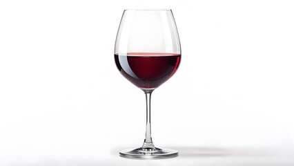 Wine glass filled with red wine on plain white background. Glass of red wine. Created with Ai