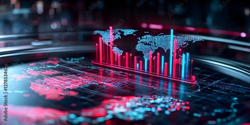 Poster global crisis data visualization abstract concept digital environment dual exposure high-tech perspe