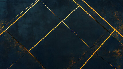 Abstract geometric pattern with gold molding lines on dark textured wall