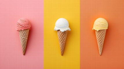 Delicious ice cream scoops in a cone with colorful toppings on a summer day
