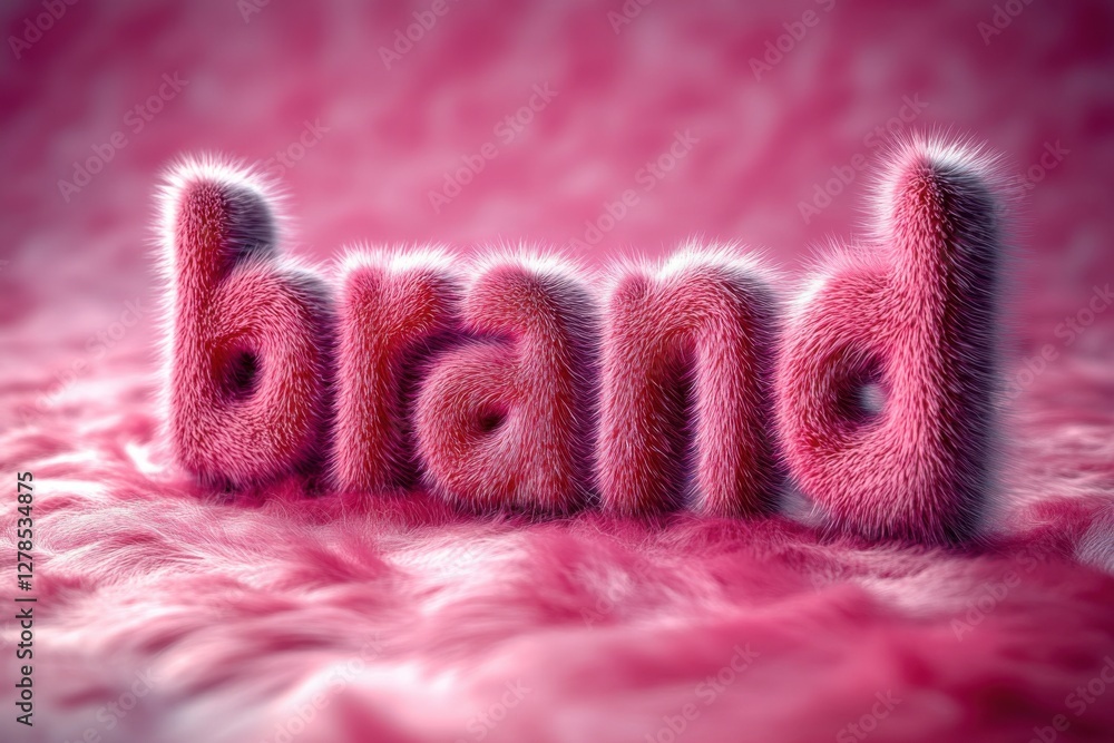 Poster Fuzzy letters spelling brand on a soft pink textured background creating a playful and whimsical visual effect