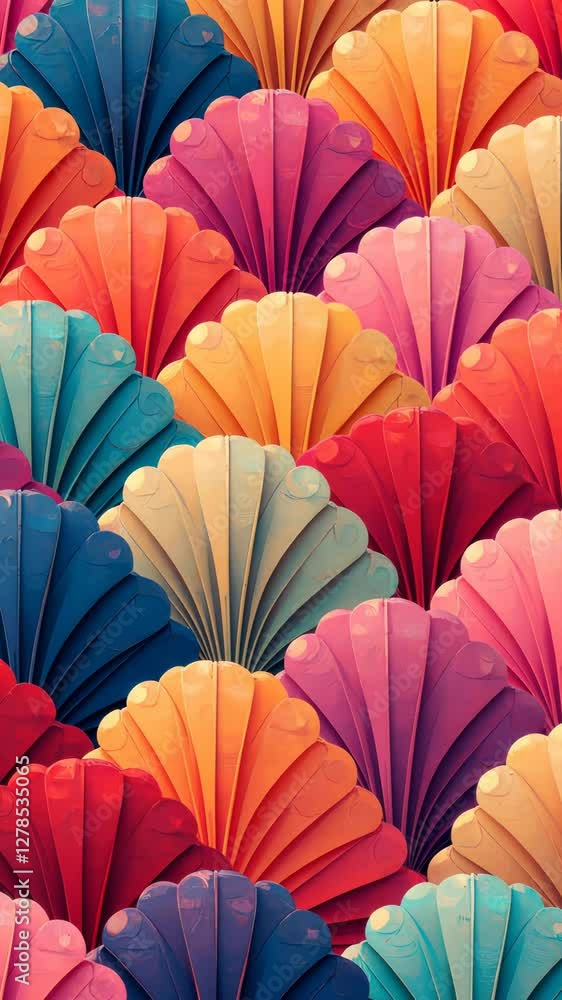 Poster a colorful pattern of paper flowers. the flowers are in various colors and are arranged in a spiral