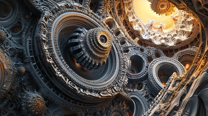 Fractal Abstract Art: Intricate Gears and Ornate Design