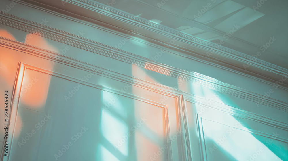 Poster elegant interior design with raised molding patterns and soft light reflections