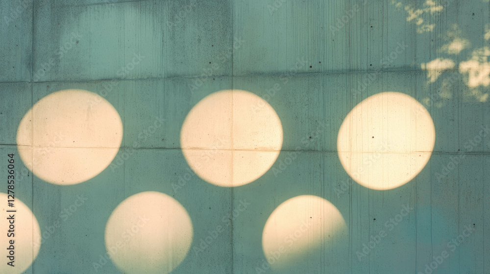 Poster Circular light patterns on textured wall with subtle moldings for modern design and decoration