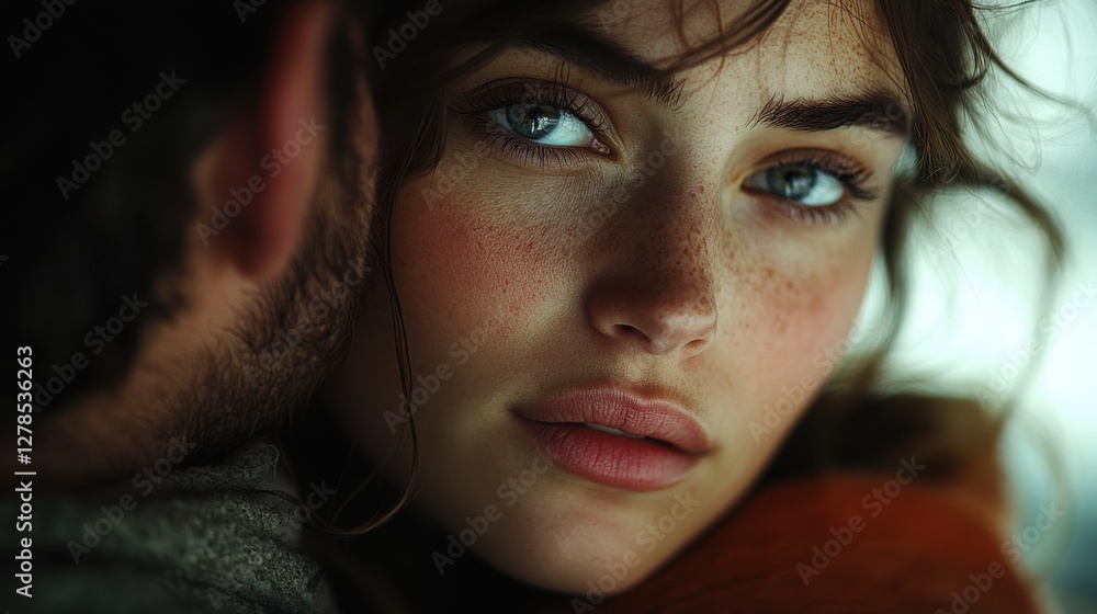 Poster intimate moment shared between a couple highlighting emotion and connection in a soft natural light 