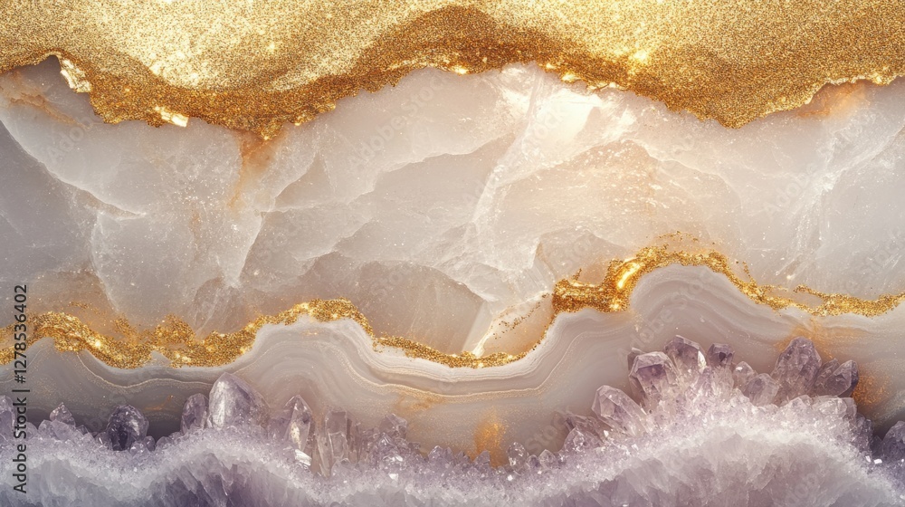 Poster beautiful layered stone with gold and crystal formations creating a striking visual effect in natura